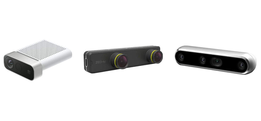 V.l.n.r.: Azure Kinect, Stereolabs ZED Mini, RealSense D455